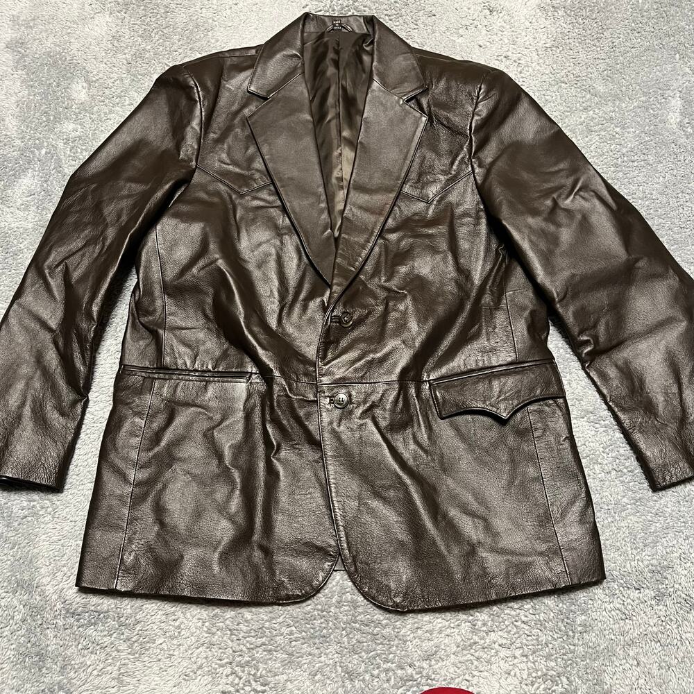 CIRCLE Weatern Leather Blazer Mens 44R Brown Leather Jacket Rockabilly **